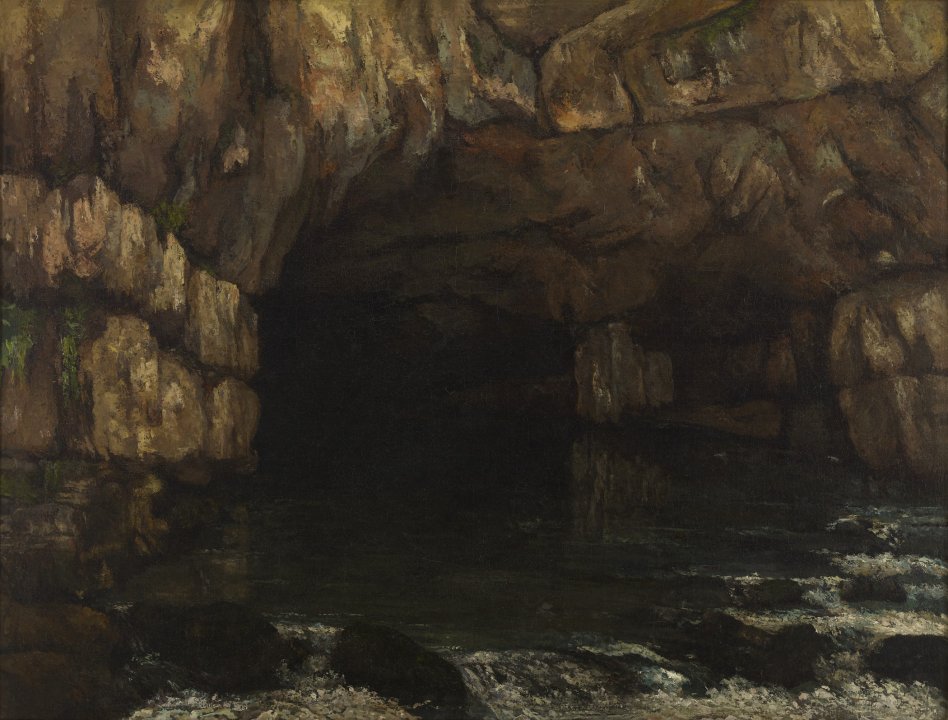 Impressionist style painting of a dark cave 