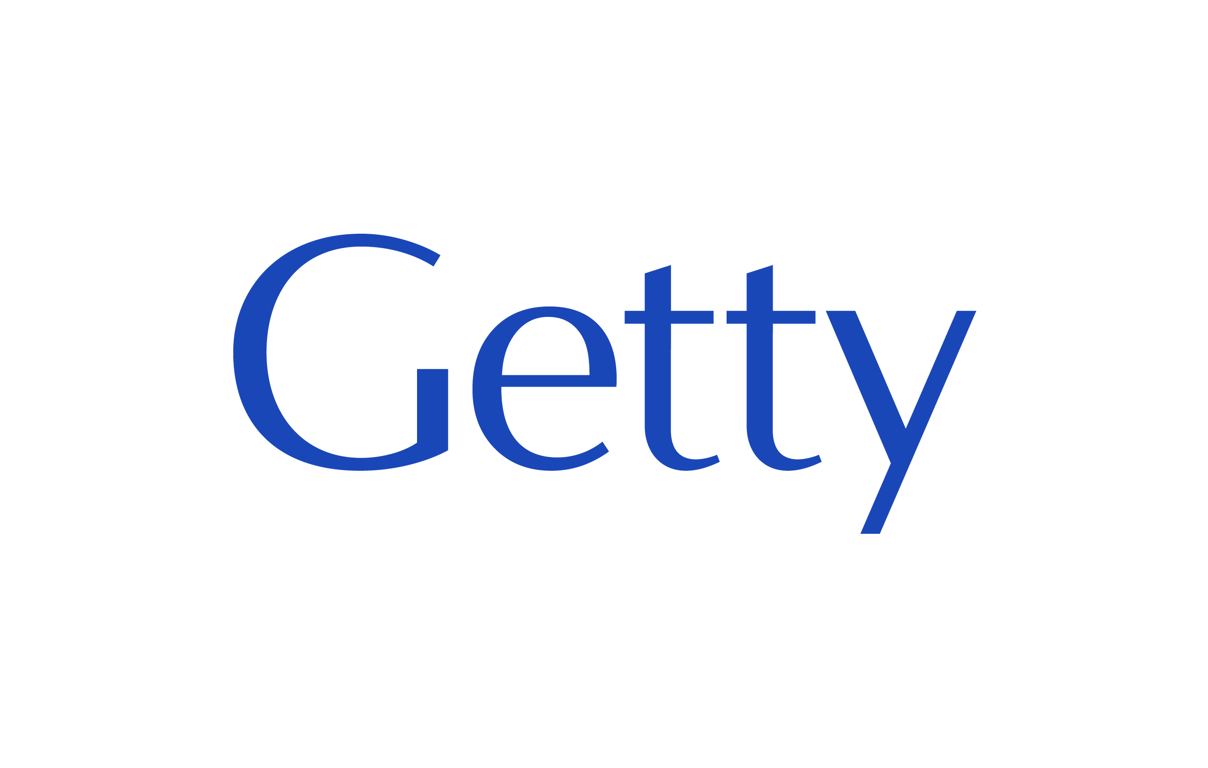 "Getty" in blue font on a white background