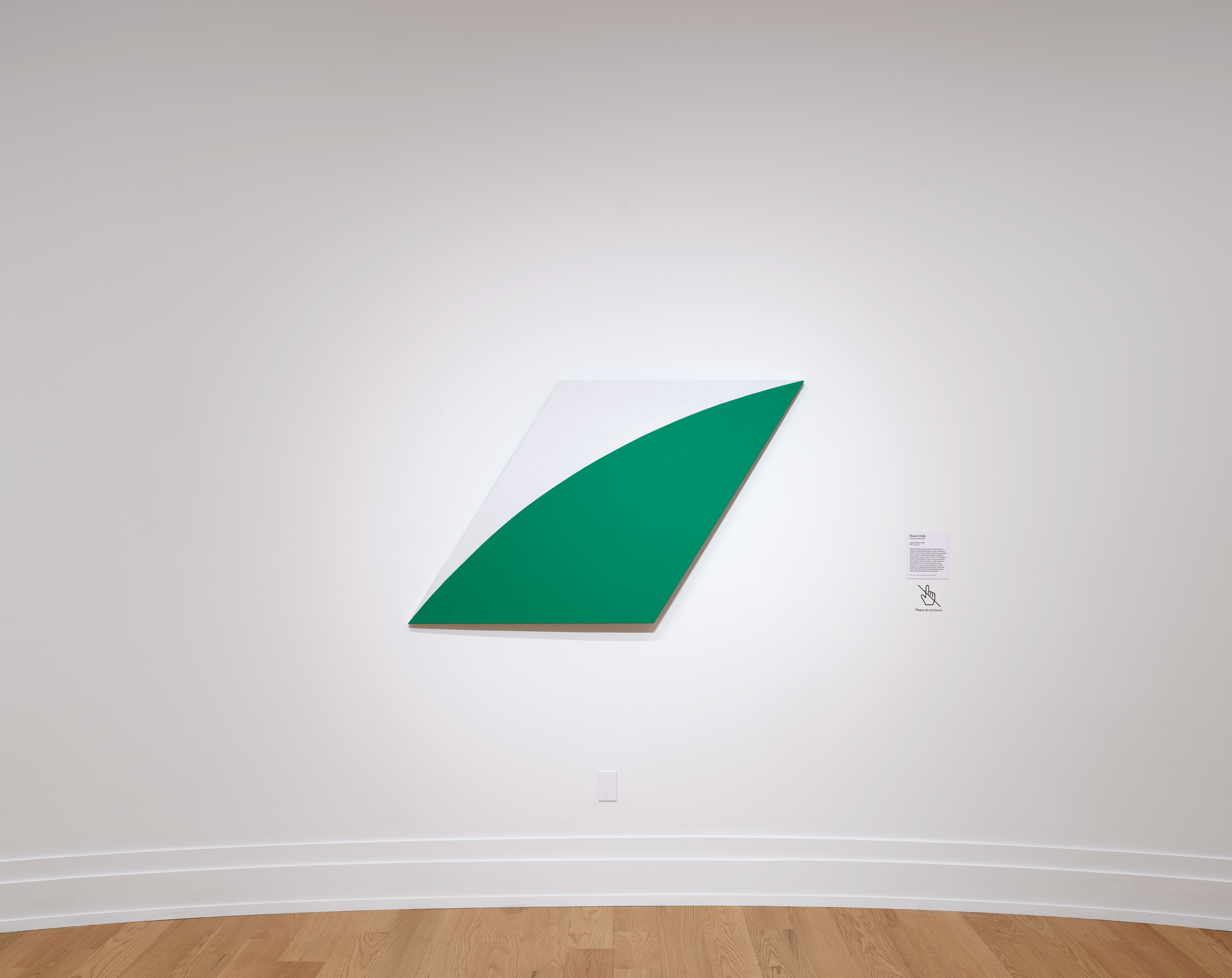 Installation view of a gren and white Ellsworth Kelly painting