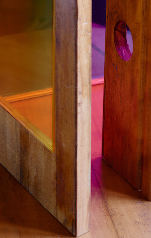 Detail of wood and colored glass