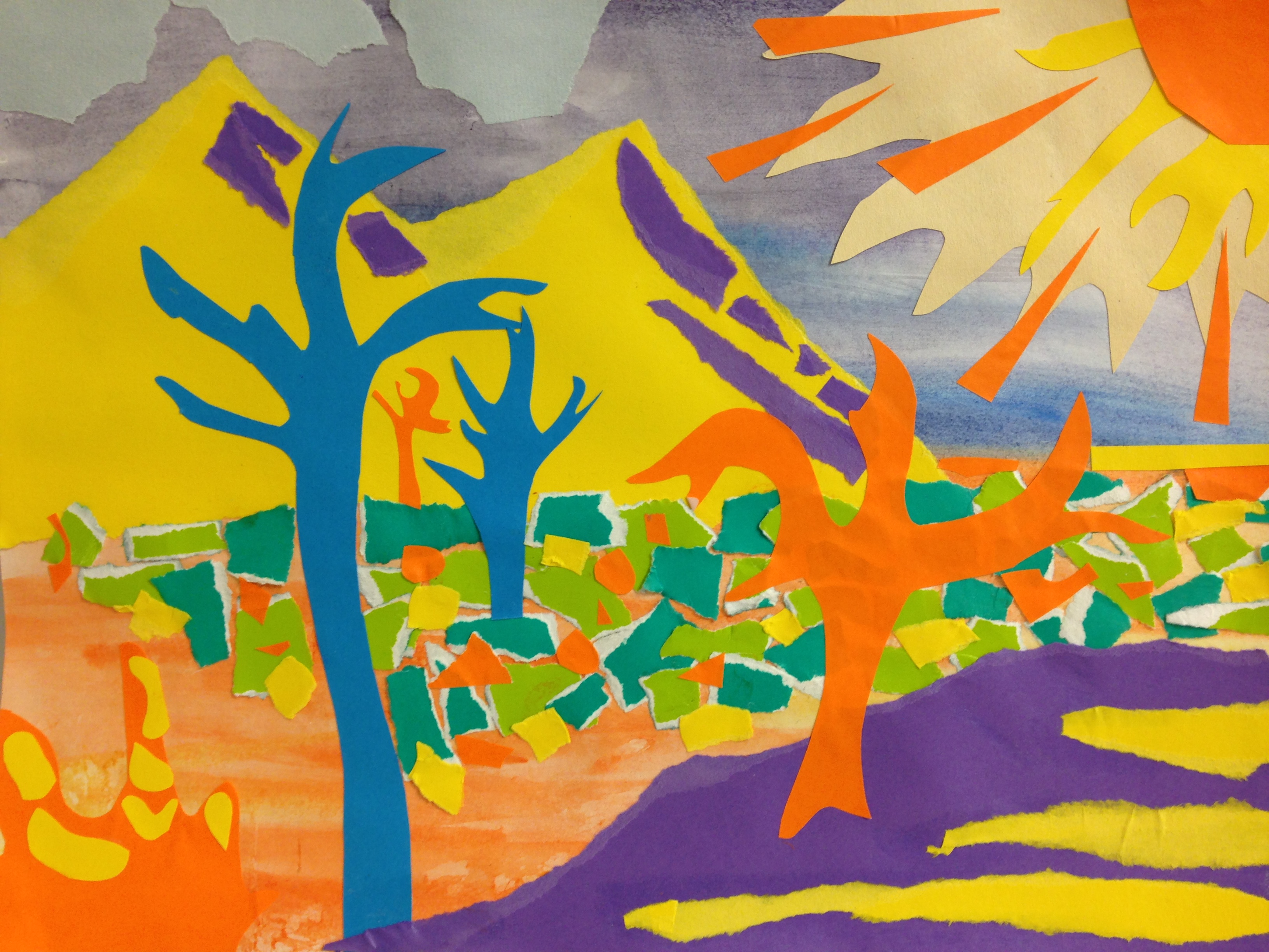 Collage of colorful trees in a colorful landscape