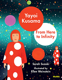 From Here to Infinity book cover featuring an illustration of the artist Yayoi Kusama