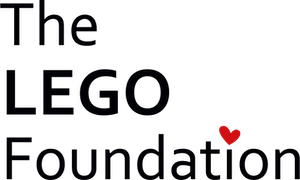The Lego Foundation in black font with a red heart next to it