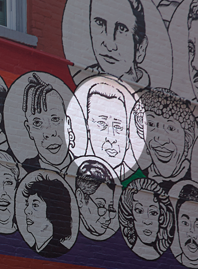 Highlighted face on Stonewall Nation mural