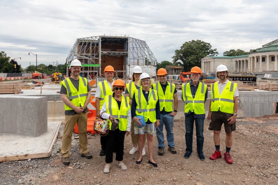 Volunteers on a tour of the construction site