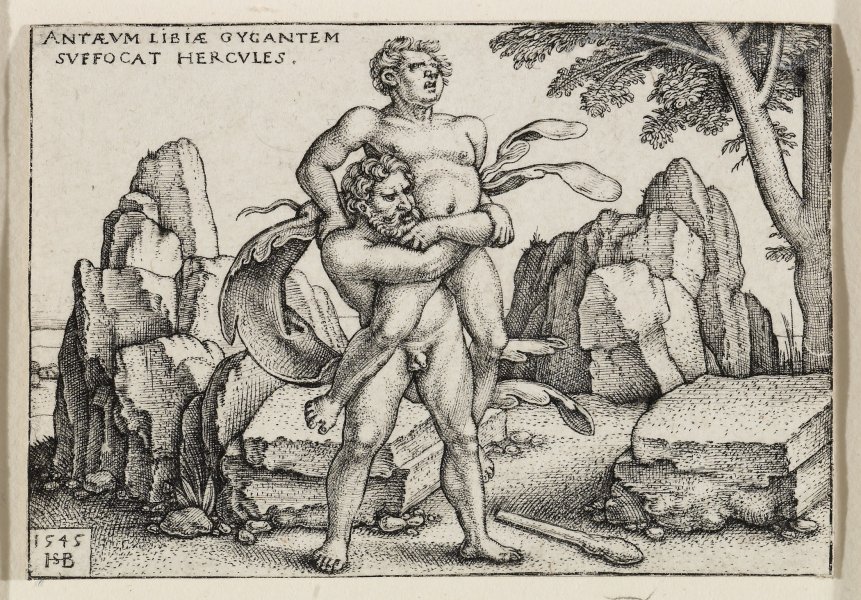 Antaeum Libiae Gygantem Suffocat Hercules (Hercules Suffocating the Libyan Giant Antaeus) from the series Labors of Hercules
