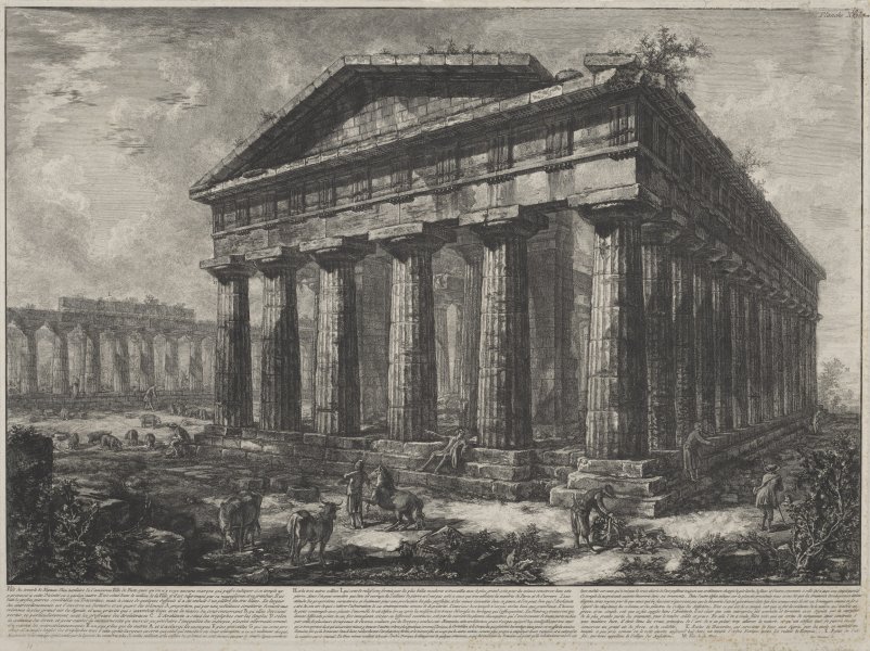 Vue du Temple de Neptune, Dieu tutélaire de l’ancienne ville de Pesto (View of the Temple of Neptune, Tutelary God of the Ancient City of Paestum) from the series Différentes vues de Pesto (Different Views of Paestum)
