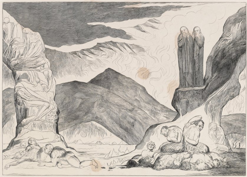 The Circle of the Falsifiers: Dante and Virgil Covering their Noses because of the Stench. Inferno, canto XXIX. from the series Illustrations to Dante's Divine Comedy