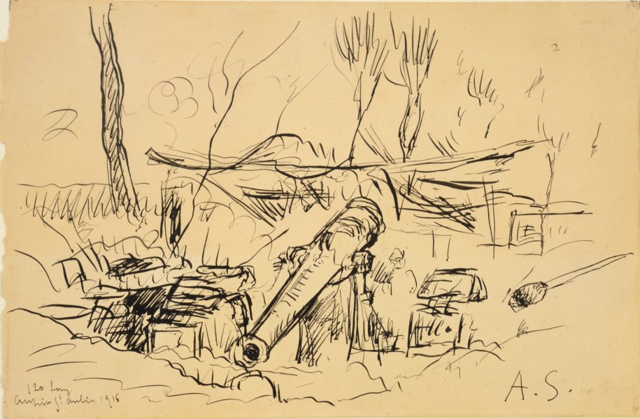 Cannon: St. Aubin from the series Nine Drawings Made at the Front, World War I