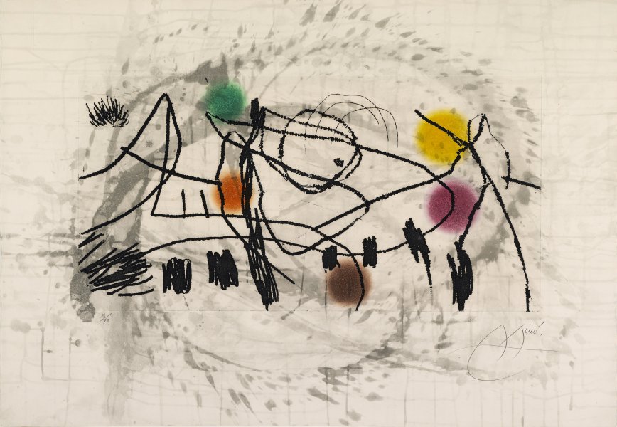 Joan Miro、FEMME ET OISEAUX DANS LA NUIT Femme, oiseaux dans la nuit - Centre Pompidou