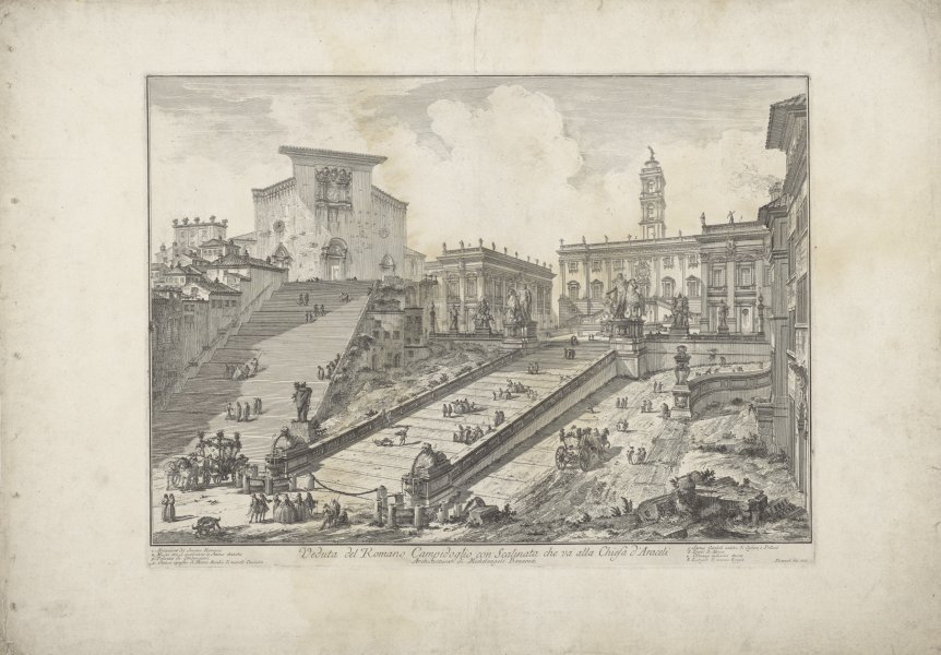 Veduta del Romano Campidoglio con Scalinata che va’ alla Chiesa d’Araceli (View of the Capitoline Hill with the Steps that go to the Church of [Santa Maria] d’Aracoeli) from the series Vedute di Roma (Views of Rome)