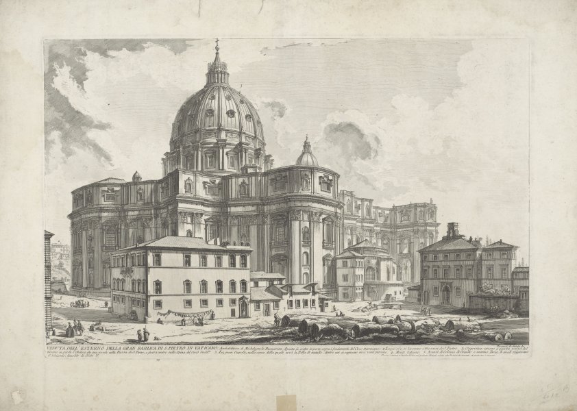 Veduta dell’esterno della gran Basilica di S. Pietro in Vaticano (View of the exterior of St. Peter’s Basilica in the Vatican) from the series Vedute di Roma (Views of Rome)