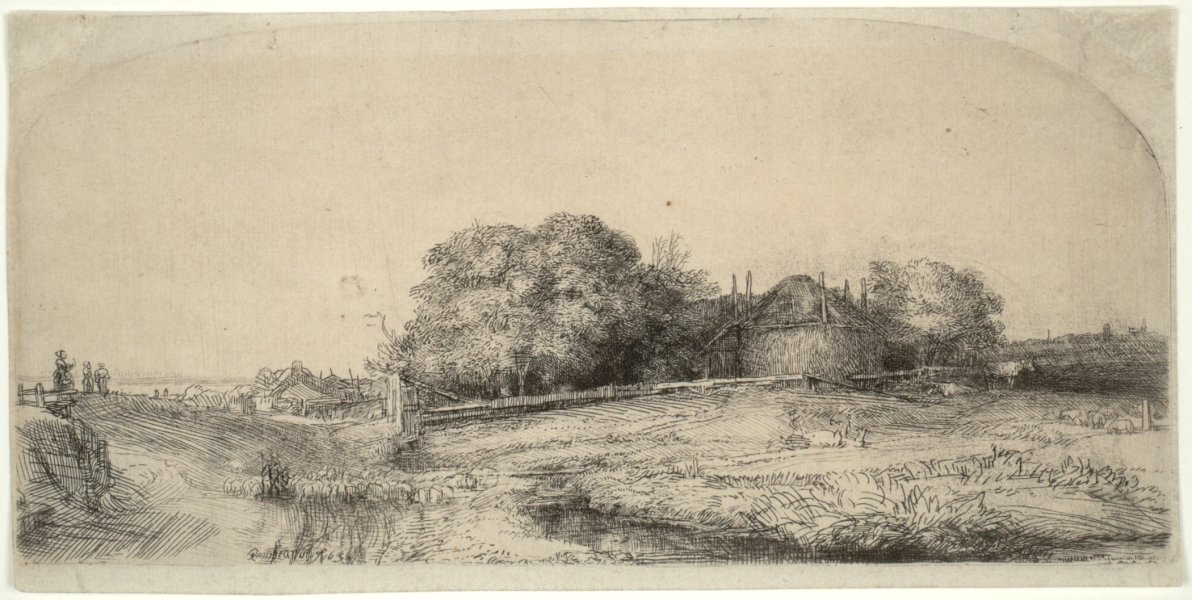 Landscape with Hay Barn and Flock of Sheep