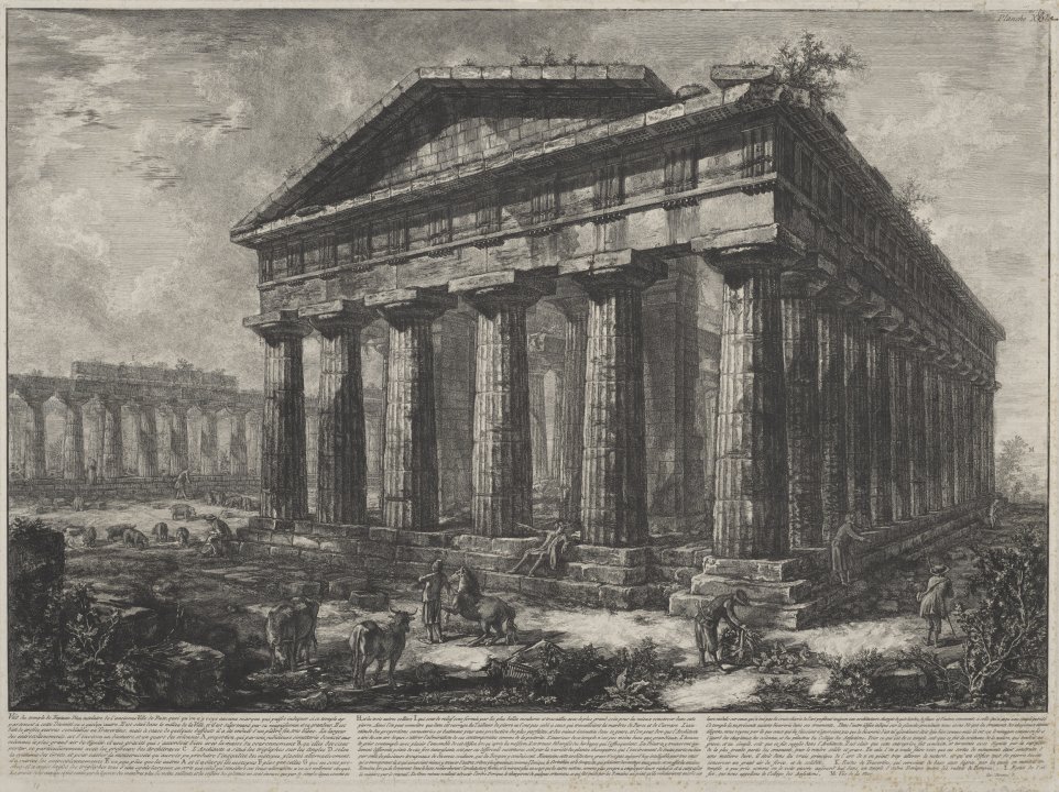 Vue du Temple de Neptune, Dieu tutélaire de l’ancienne ville de Pesto (View of the Temple of Neptune, Tutelary God of the Ancient City of Paestum) from the series Différentes vues de Pesto (Different Views of Paestum)
