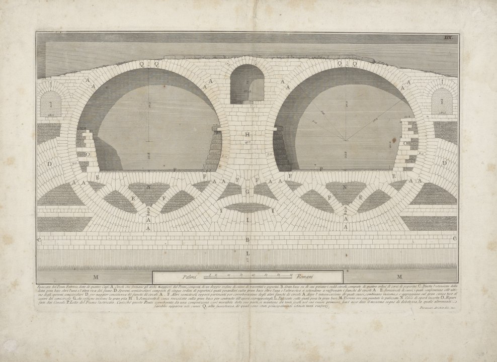 Spaccato del Ponte Fabrizio, detto de' quattro Capi (Vertical section of the Bridge of Fabricius, called the Ponte dei Quattro Capi [Bridge of the Four Heads]) from the series Le Antichità Romane (Roman Antiquities)