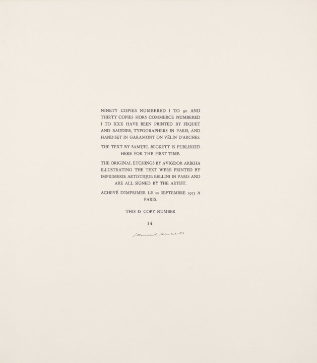 [colophon page from Au loin un oiseau (In the Distance a Bird)]