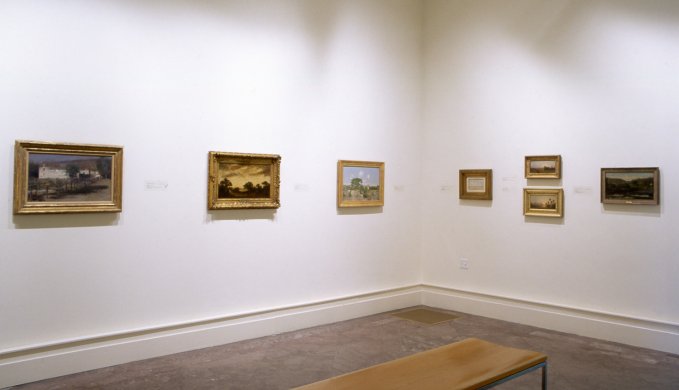 Installation view of Landscape at the Millennium: Installations by Tobi Kahn and Pat Steir; Nineteenth-Century Paintings from the Parrish Art Museum and the Albright-Knox Art Gallery