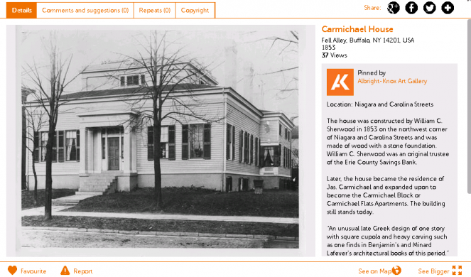 Screenshot of the Carmichael House on the Albright-Knox Art Gallery's Historypin channel