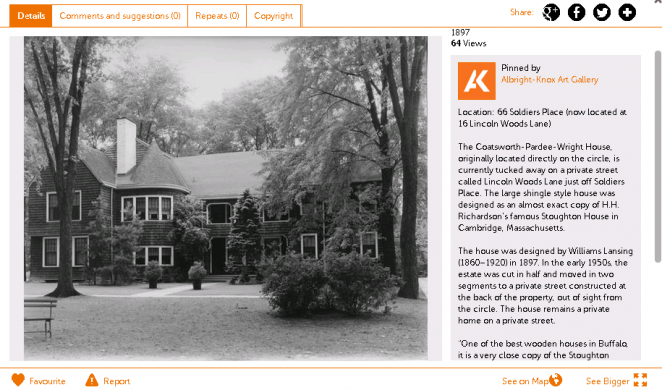 Screenshot of the Coatsworth-Pardee-Wright House on the Albright-Knox Art Gallery's Historypin channel