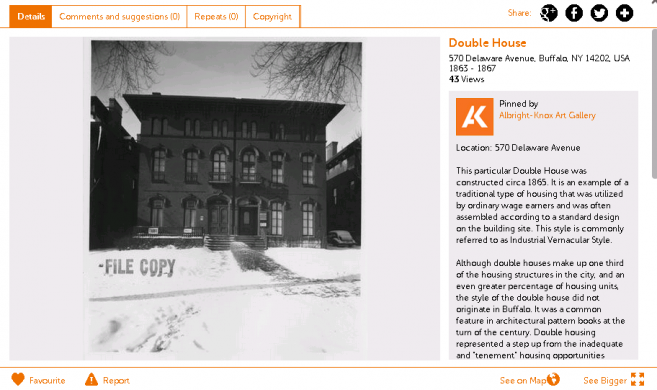 Screenshot of Double House on the Albright-Knox Art Gallery's Historypin channel