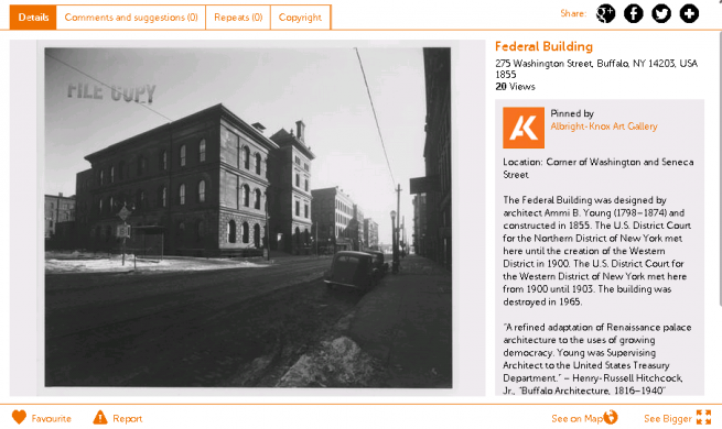 Screenshot of the Federal Building on the Albright-Knox Art Gallery's Historypin channel