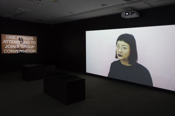 Installation view of To Point a Naked Finger: Christine Sun Kim and Thomas Mader