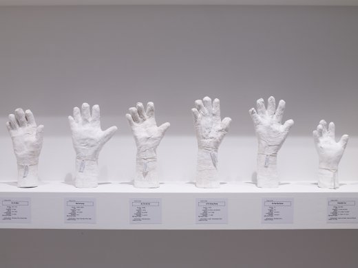 Close-up installation view of A Show of Hands