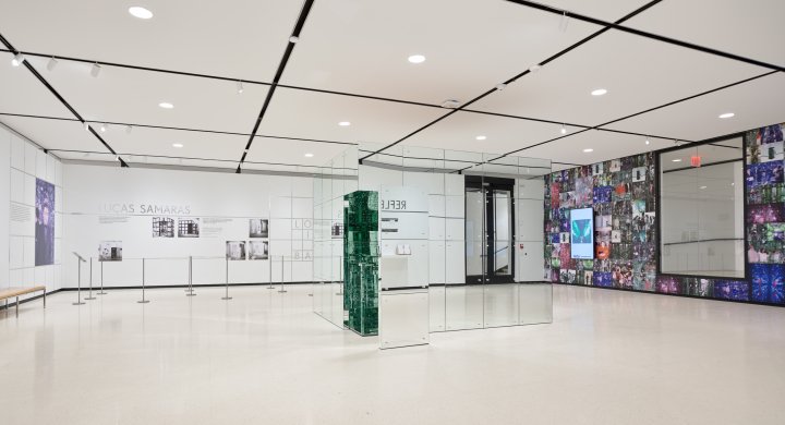 Installation view of a glass/mirrored box 