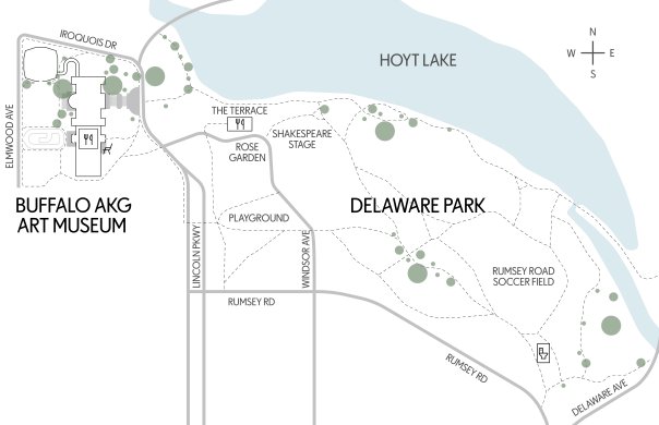Map of Buffalo AKG campus and Delaware Park