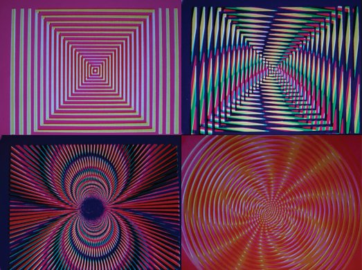 Four various Op art artworks