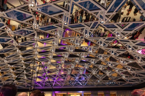 A mirrored mosaic ceiling