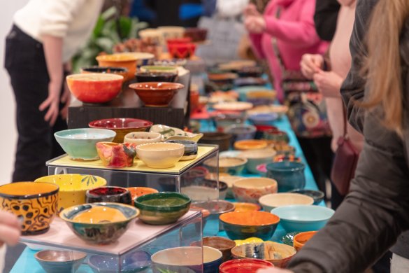 A variety of colorful bowls on a table