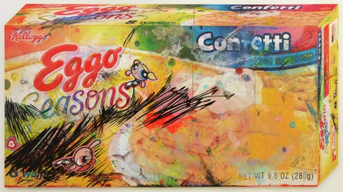 Colorfully painted box of Eggo Waffles