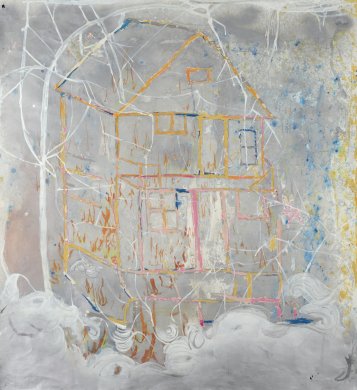 Rodney Taylor painting of a house in shades of light blue