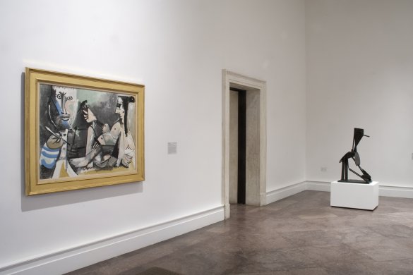 Installation view of Spotlight on the Collection—Artists in Depth: Picasso, Braque, Léger, Delaunay, with Pablo Picasso's The Artist and His Model, 1964, and Female Bather Playing, 1958