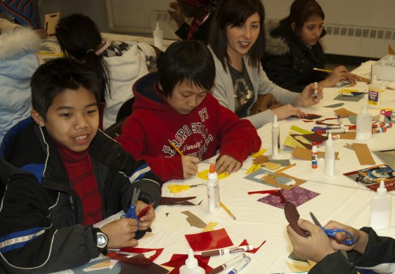 Children working on a collage project