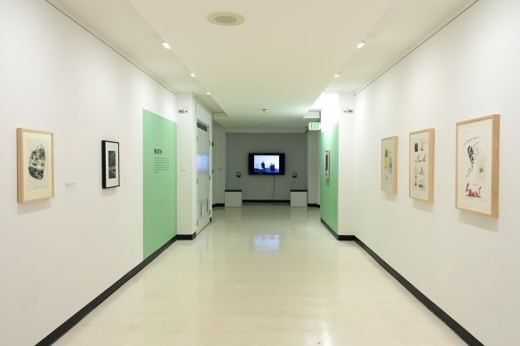 Installation view of Stop Me If You’ve Heard This One: Humor and Satire from the Collection
