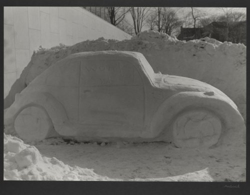 Snow sculpture of a car 