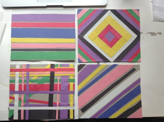 Four artworks with various stripes