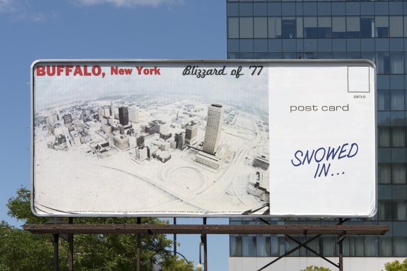 One of Stephen Powers’s Emotional Wayfinding billboards at Elmwood Avenue and Mohawk Street in Buffalo