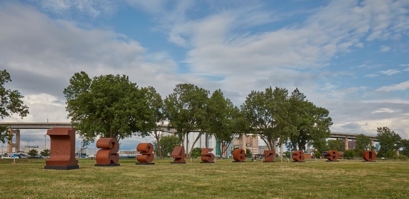 Robert Indiana’s ONE through ZERO (The Ten Numbers), 1980–2001, on view at Wilkeson Pointe on Buffalo’s Outer Harbor