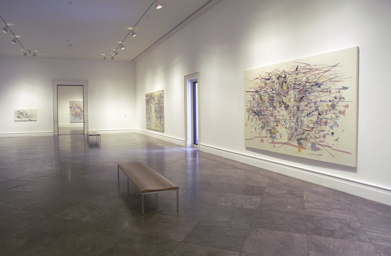 Installation view of Julie Mehretu: Drawings into Paintings