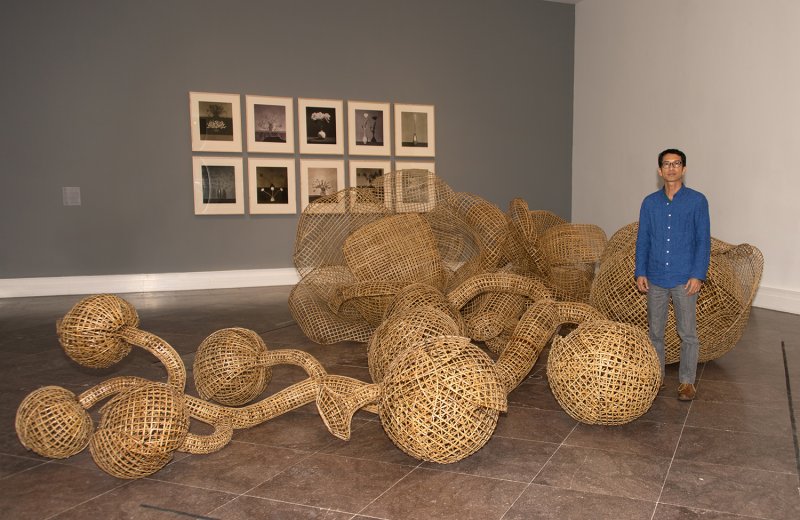 Sopheap Pich with his work Rang Phnom Flower, 2015, in For the Love of Things: Still Life