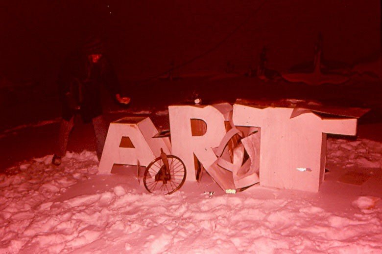 Installation view of the DESTRUCTION OF ARTWORKS on DADA DAY at Hallwalls Contemporary Arts Center, Buffalo, NY, on February 5, 1976