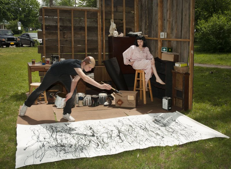 Students from Stanley G. Falk School re-create Hans Namuth’s Jackson Pollock painting One and Lee Krasner, 1950