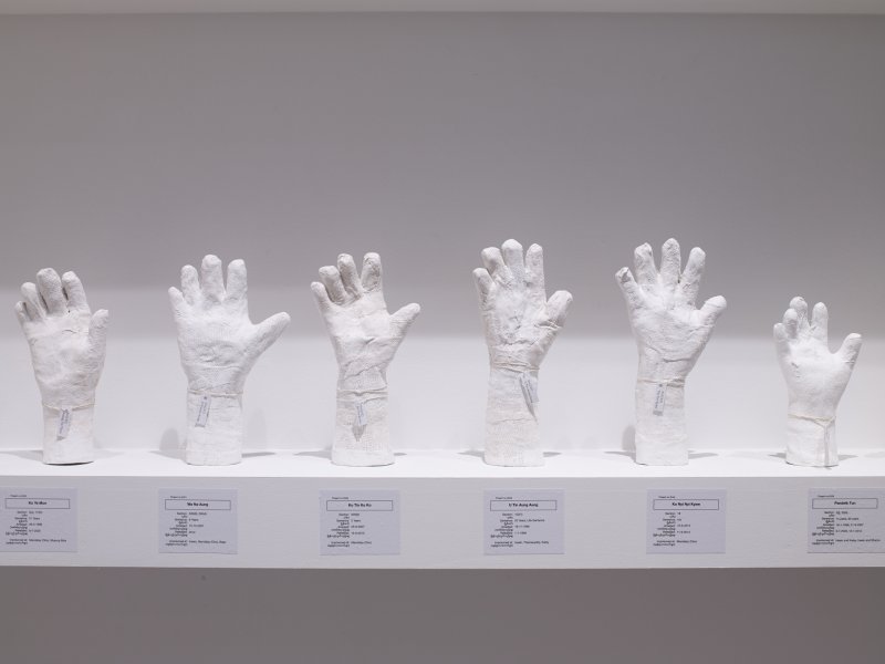 Close-up installation view of A Show of Hands
