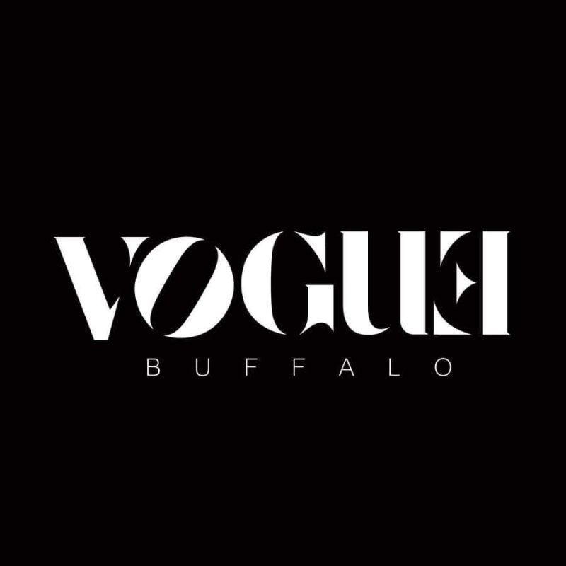 Black background with text saying Vogue (the e is backwards) Buffalo