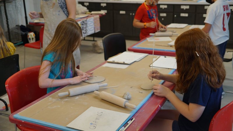 Students working on a clay project