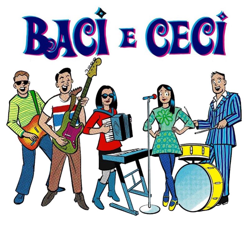 Cartoon of a band with the words "Baci e Ceci" at the top