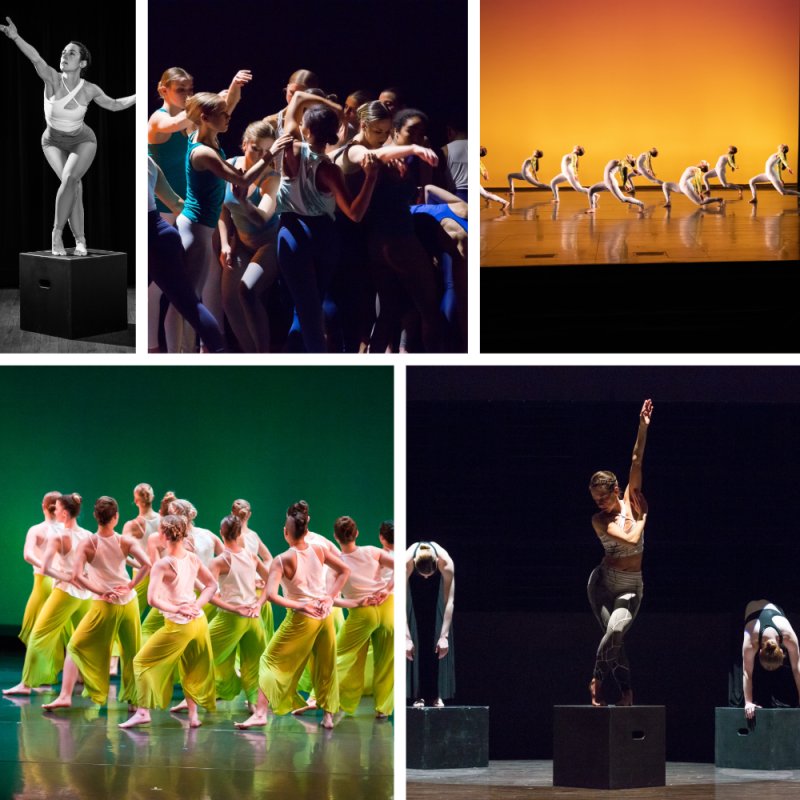 A collage of images of dancers performing on stage